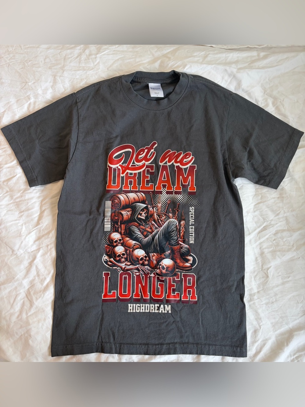 "Let Me Dream Longer" Short Sleeve Tee - Charcoal